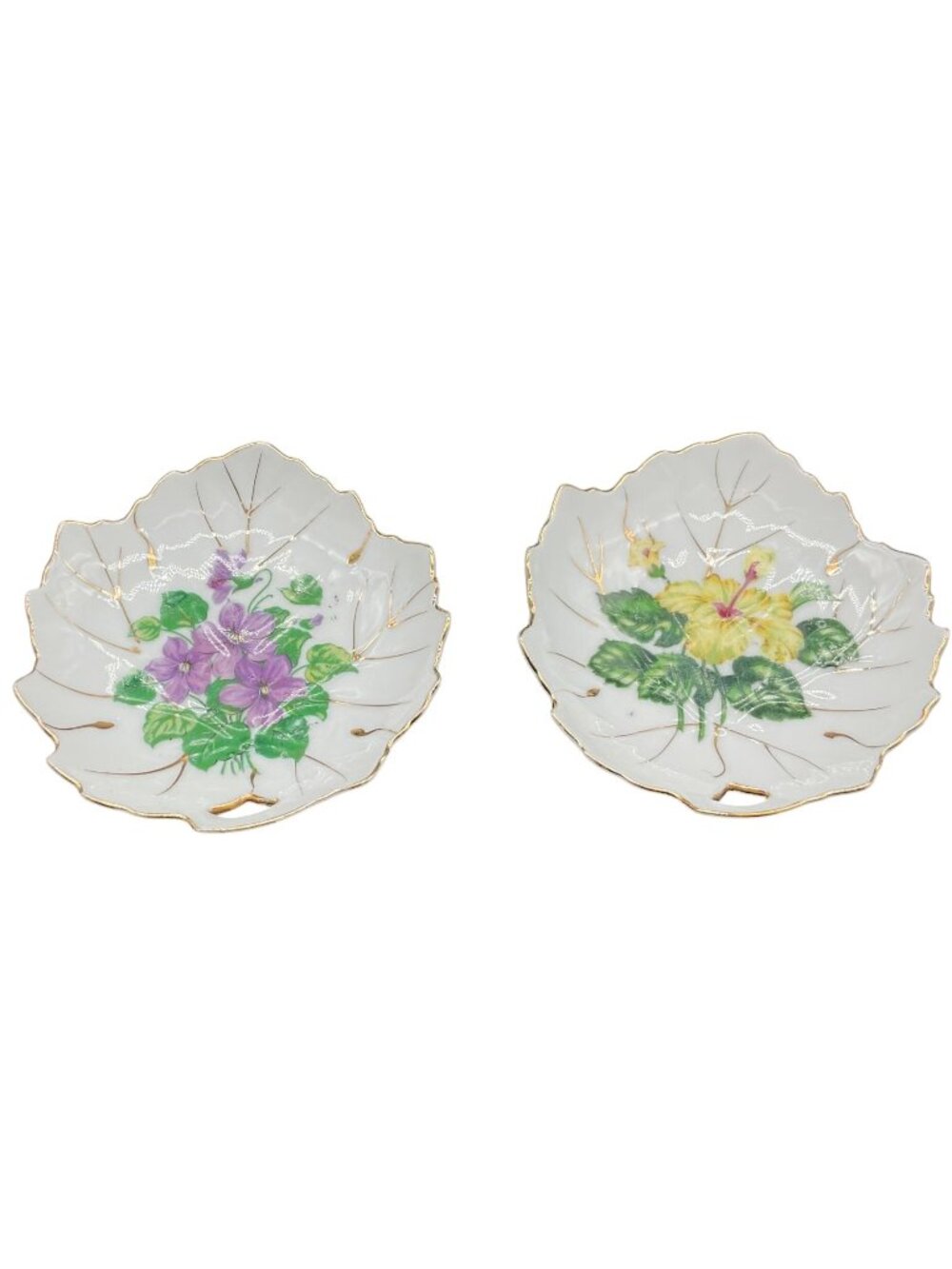 Hand Painted Floral Trinket Dishes With 24K Gold Trim Nasco Japan Set Of 2